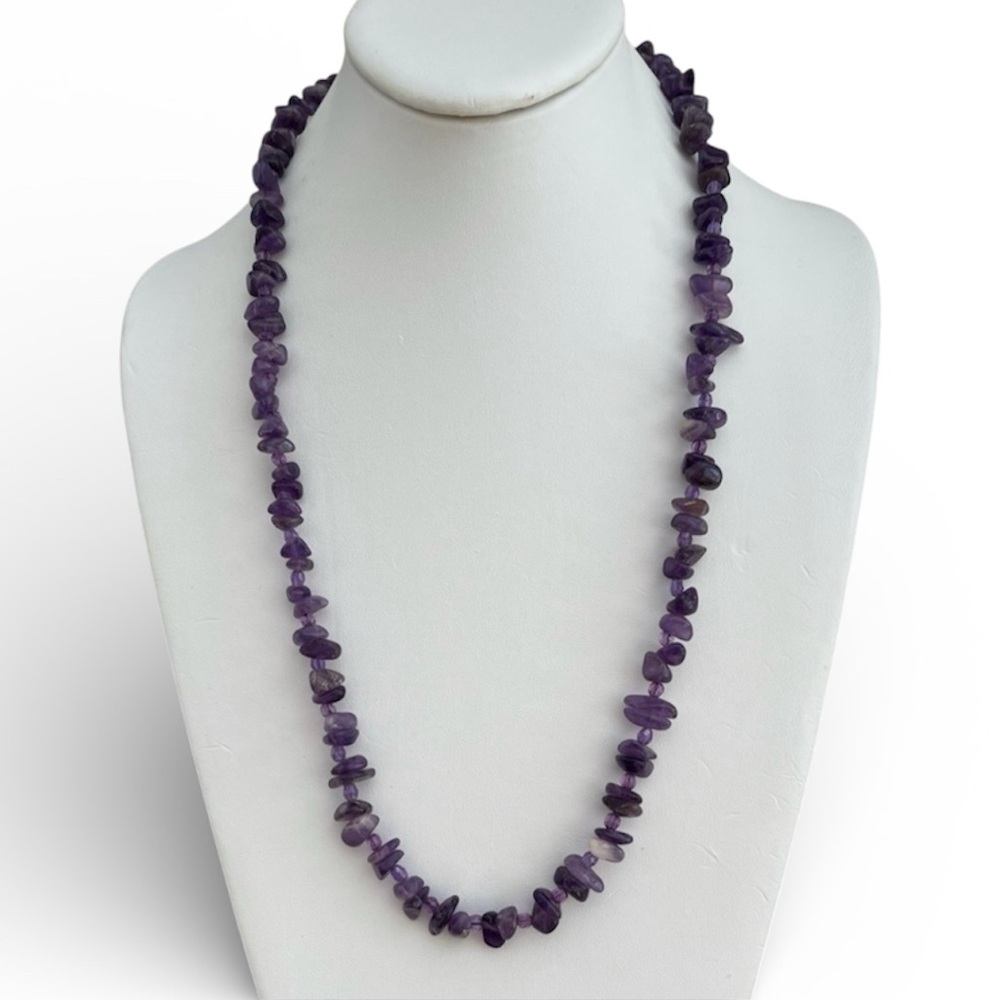 Genuine natural faceted & tumbled amethyst bead necklace